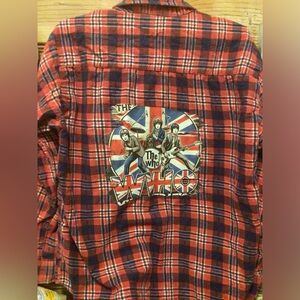 NEW! Upcycled Red Plaid Flannel Shirt with The Who Graphic